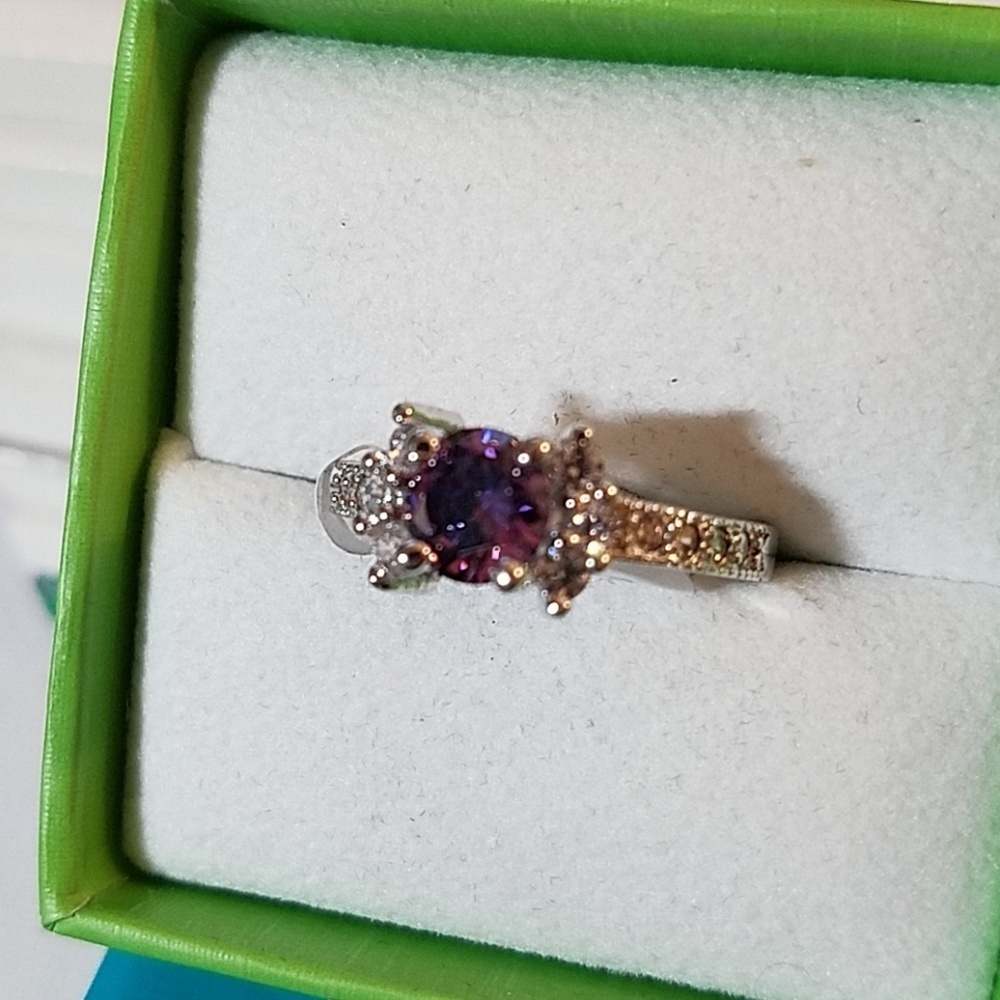 Amethyst Faux Rhinestone Silver Tone Ring
